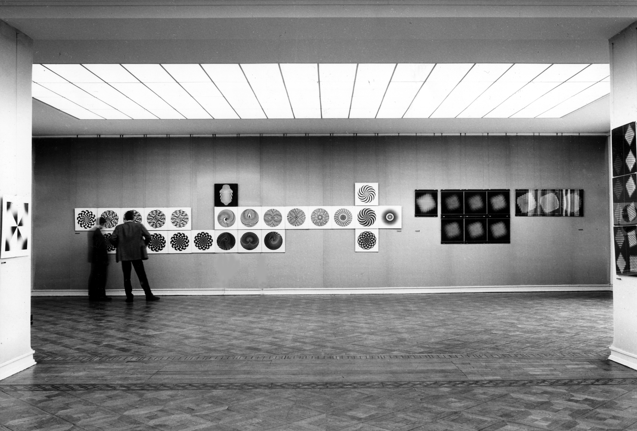 Exhibition view of Generative Fotografie at Kunsthaus Bielefeld, 1968; included works by Kilian Breier (l.), Pierre Cordier, Hein Gravenhorst (l.) and Gottfried Jäger (r.; curator); catalogue text by Herbert W. Franke